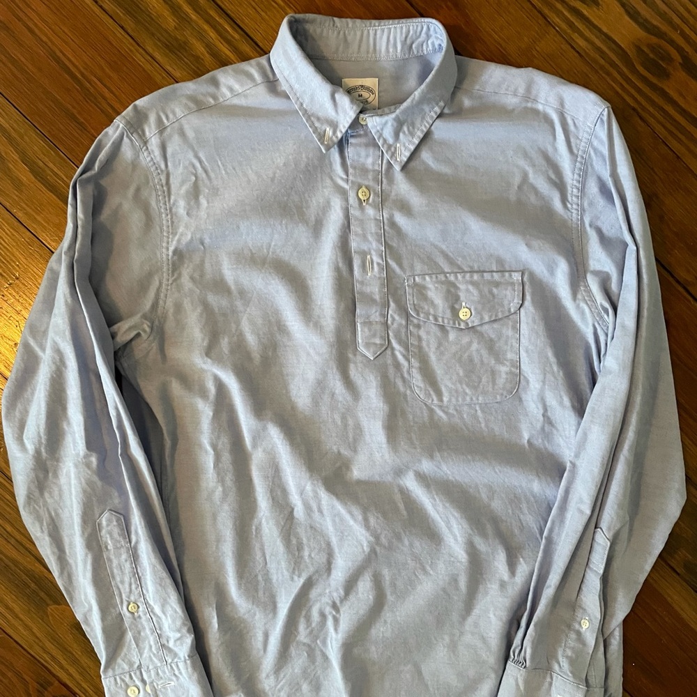 Brooks Brothers Blue Oxford Popover, Size M slim